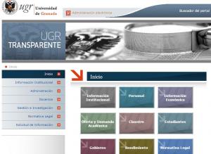 Apartado de transparencia en la web de la Universidad de Granada.