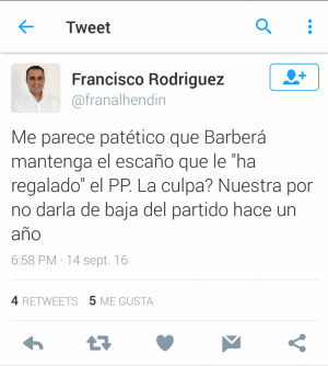 Captura de pantalla con el tuit de Rodríguez.