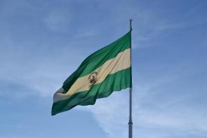 Bandera de andalucía ondeando.