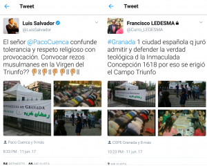 Captura de pantalla de los mensajes en twitter de Salvador y Ledesma.