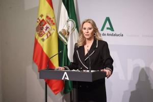 La consejera andaluza de Economía, Hacienda y Fondos Europeos, Carolina España, este martes, en la rueda de prensa posterior a la reunión del Consejo de Gobierno.