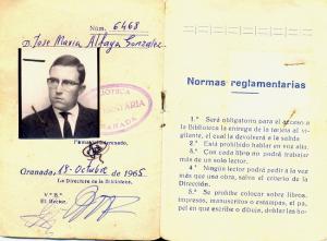 Carta de lector en la Universidad de Granada de José María Alfaya 1965. 