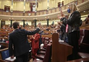 Pablo Casado tras su intervención en el Congreso en el pleno que debate la moción de censura.