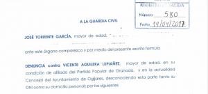 Detalle de la denuncia presentada por Torrente contra Vicente Aguilera.