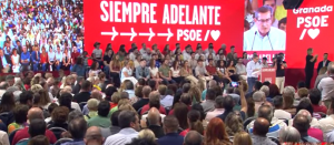 Imagen de la militancia socialista granadina en un mitin de Pedro Sánchez el pasado octubre en Granada. 