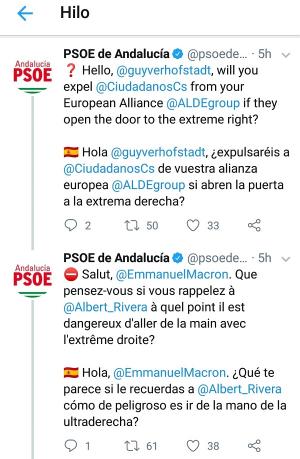 Captura de pantalla con el hilo de twitter del PSOE.