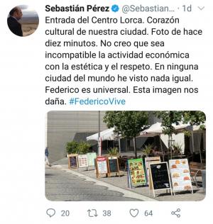 Captura del tuit que difundió Sebastián Pérez el sábado.
